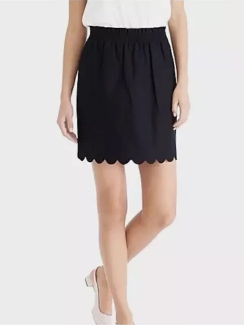 J. Crew Linen Cotton Blend Black Scalloped Hem Mini Skirt - NWOT